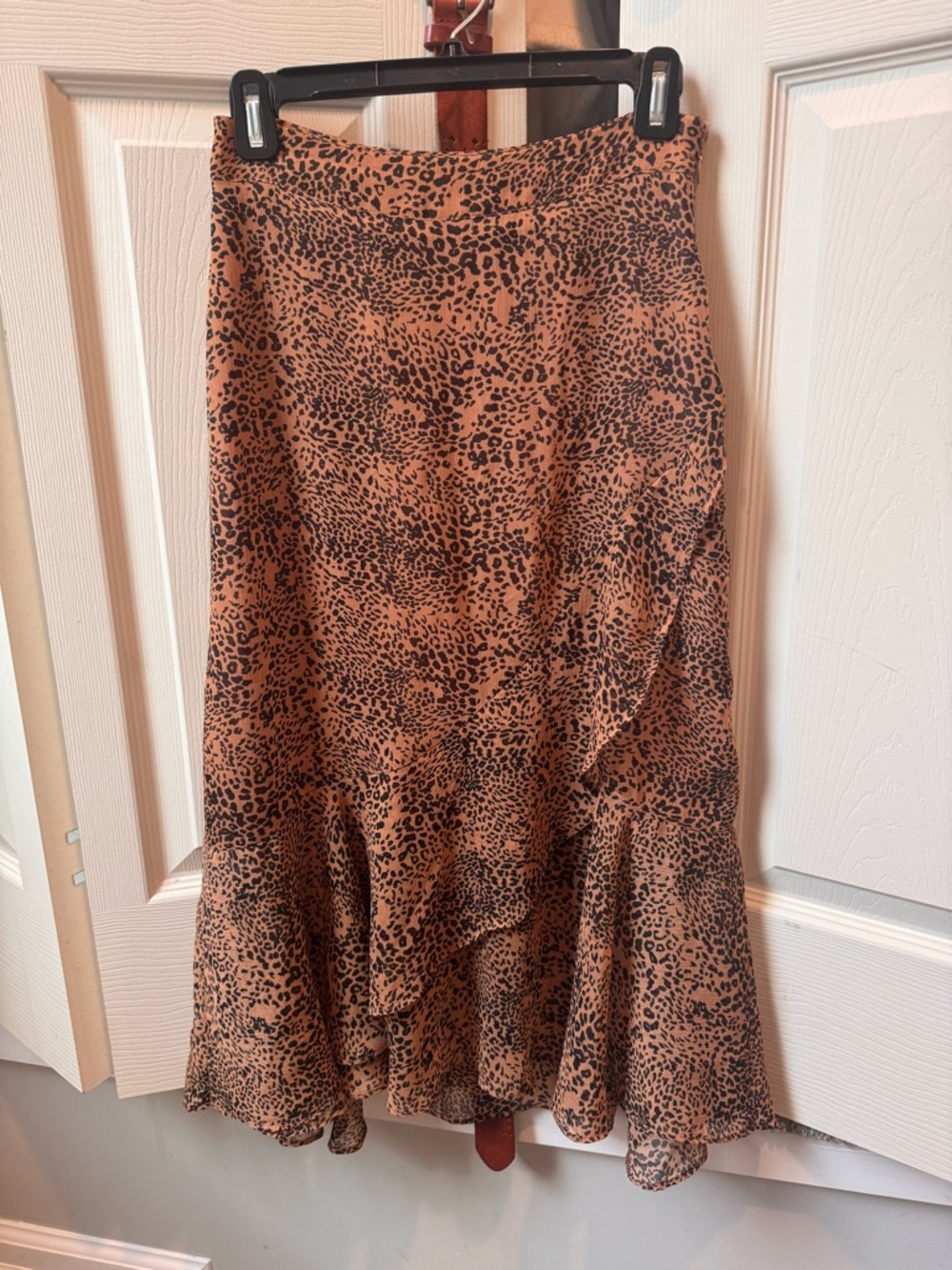 PacSun Leopard Print Ruffle Hem Midi Skirt - Tan & Black